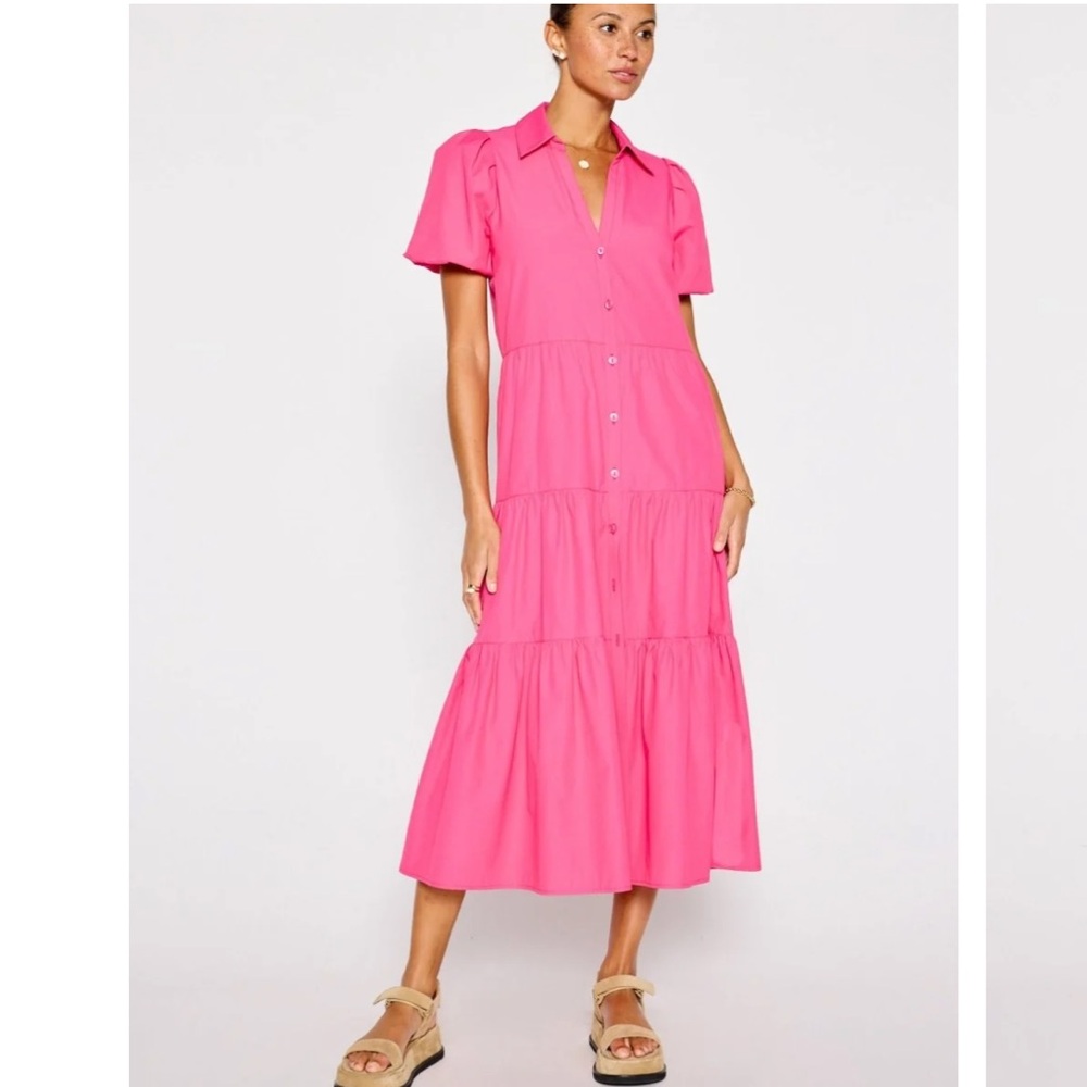 Brochu Walker The Havana Dress Puff Sleeve Tiered Poplin Midi Dress